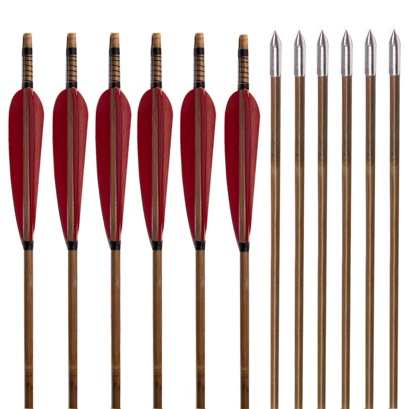 

Red turkey feather Natural Wooden Arrows 30inch with Turkey Feather and Iron Arrowhead for 25-50lbs Bows for Archery Shooting