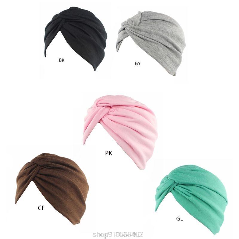 

Womens Solid Color Plain Twist Pleated Hair Turban Cap Head Wrap Chemo Beanie N19 20 Dropshipping, Gy