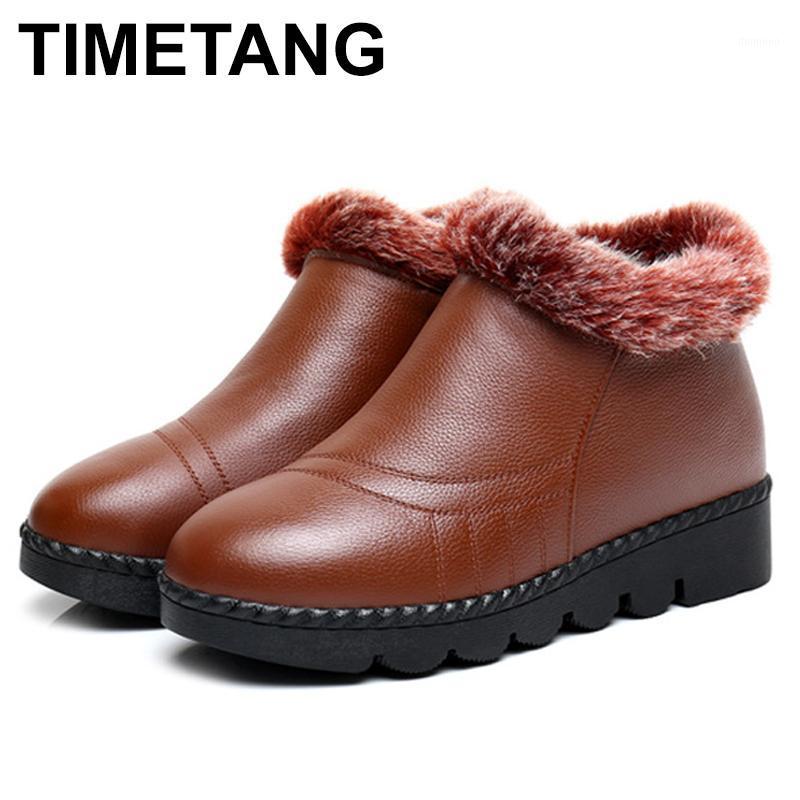 

TIMETANG 2020 New Women Boots Classic Women Winter Boots Waterproof Genuine Leather Snow Winter Lady's Trend Cotton-padded1, Black