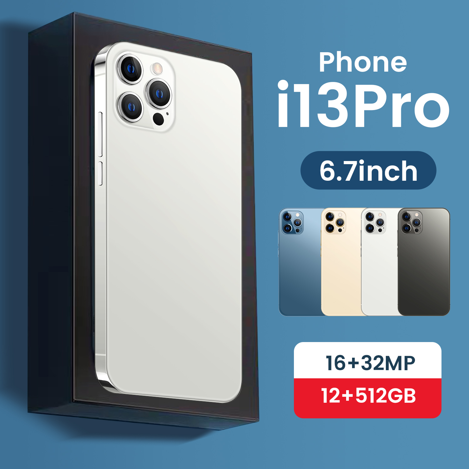 

I13 Pro Cellphones Phone Global Version Dual SIM 32MP Camera 6800mAh MTK6889 10-Core Fingerprint ID Smartphones celular 2021New