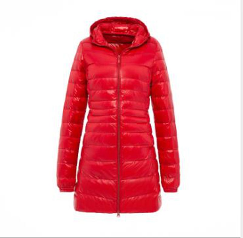 

Wholesale fashion autumn and winter women's hooded slim fit mid-length lightweight down jacket coat size S-6XL, Red
