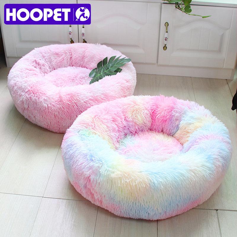 

HOOPET Round Plush Cat Bed House Soft Long Plush Cat Bed Round Pet Dog For Small Dogs Cats Nest Winter Warm Sleeping