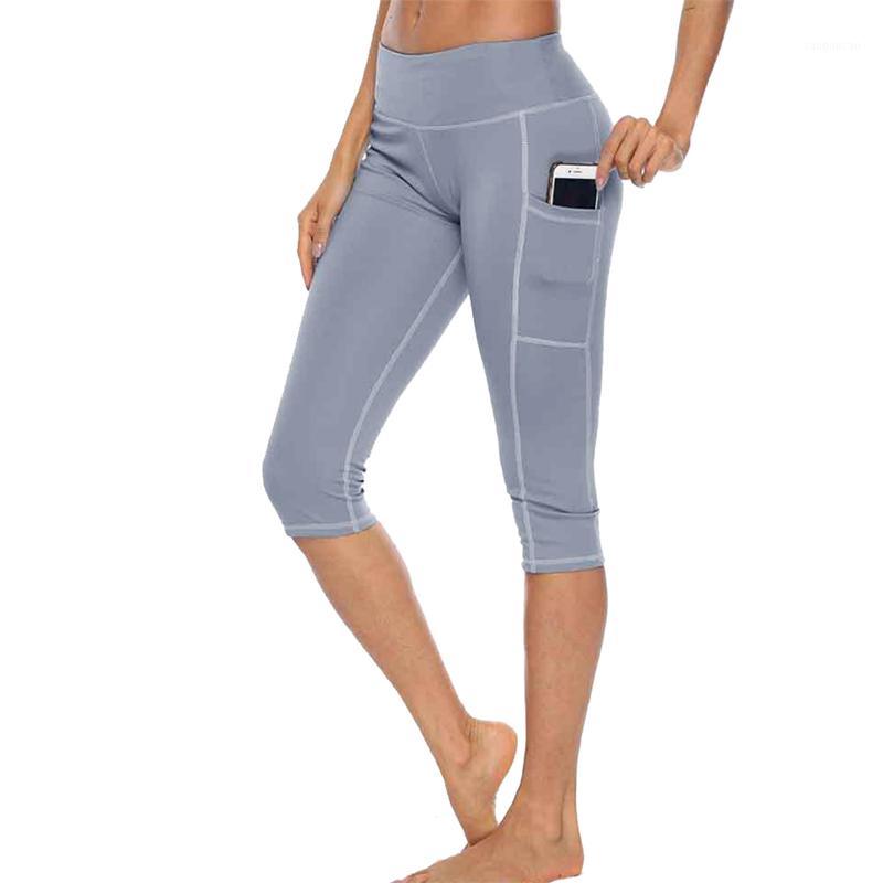 

Woman Workout Capri Fitness Leggings With Side Pocket High Waist Running Yoga Pants Sportwear Legging Sport Femme Pants new1, Gray