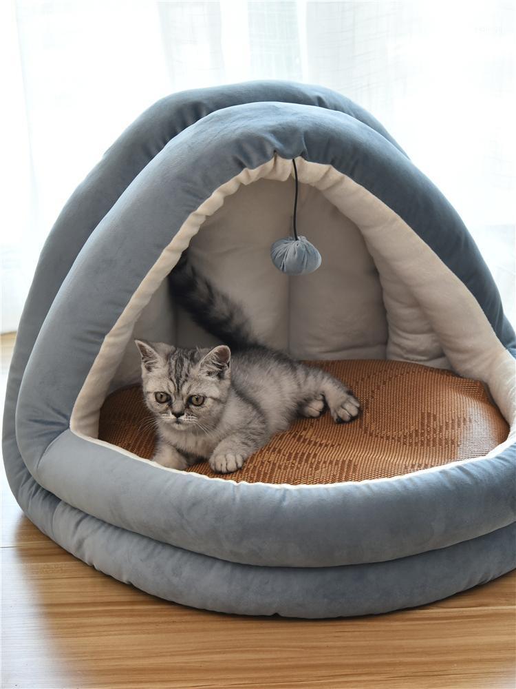 

Winter Warm Soft Cat Bed Cat Litter Vintage Closed Bed Sleep House Kennel Mat Puppy Blue Pet Supplies Pet Cave 95MW1