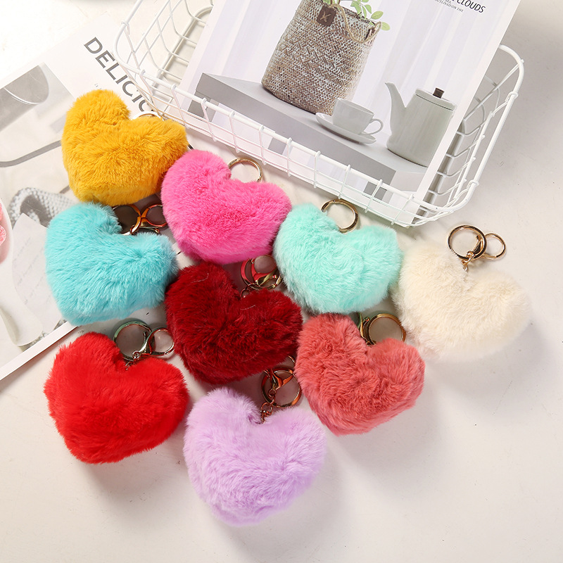 

Fashion Heart Shaped Plush Keychain 10CM Imitation Rabbit Fur Peach Heart Key Chain Car Keyring Pendant Bag Decoration Small Items