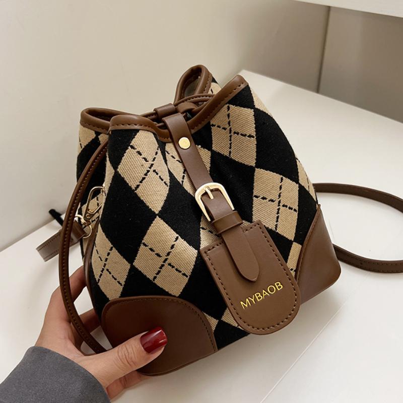 

Evening Bags Y2K Bucket Checkerboard Portable Bag Female Autumn And Winter 2021 All-match Messenger Small, Black
