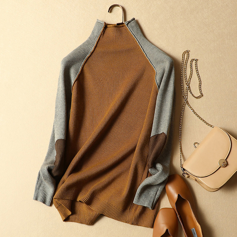 

Turtlene Loose Women Sweater Pullovers Winter New Patchwork Thien Knitted Pull Female Outwear Tops Coat 0.47, See chart