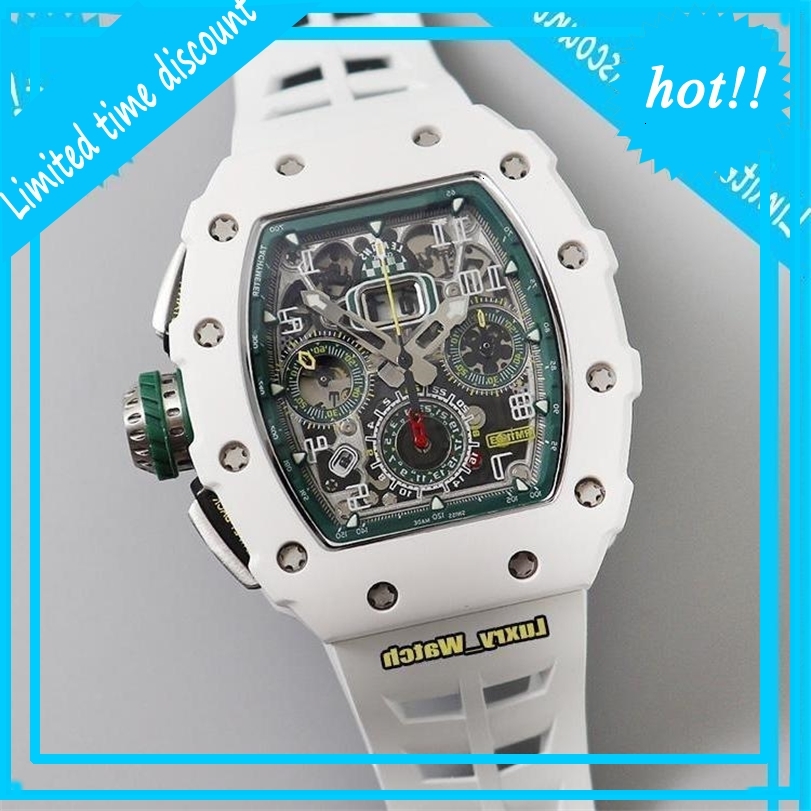 

Brand New RM11-03RG Automatic white ceramics Case Skeleton Dial Rm 11-03 Men Rubber Sport Designer Flyback Tpt watches