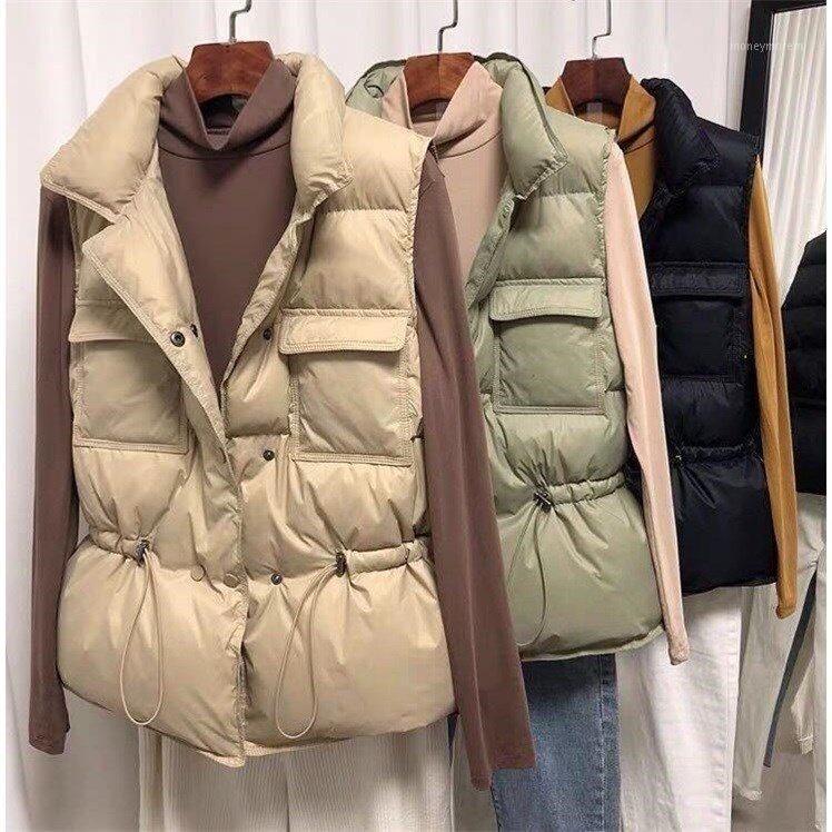 

New Women Autumn Lightweight Down Vest Winter Short Vest Windproof Warmth Waistcoat 4 Color Female Fashion Solid Sleevess Coat1, Black