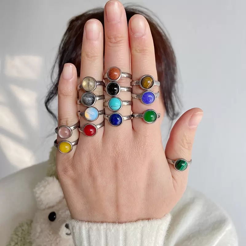 

Cute Natural Stone Ring Handmade Bohemian Jewelry Gift Glass Crystal Ring for Women Birthday Party Rings Adjustable