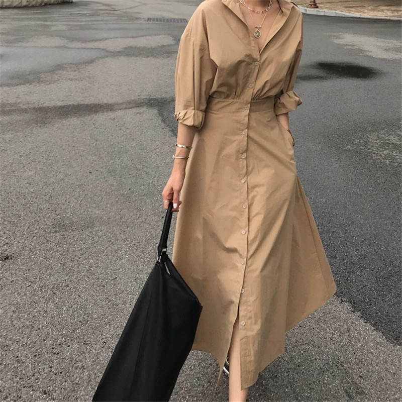 

2021 New Elegant Korean Women' T-shirt Fall Retro-lapel Line Lady the Office Dressed in High-waisted Solid Color S87R, Green.