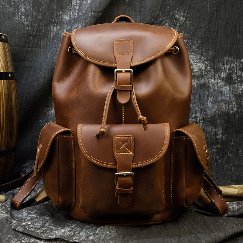 

School bag of cow leather, Dark brown1