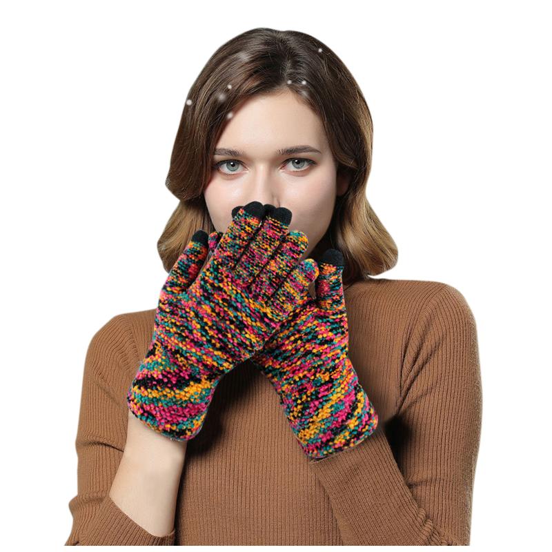

SAGACE Color Touch Screen Winter Gloves Women Warm Stretch Knit Gloves Fleece Fleece Women's Crochet Thicken