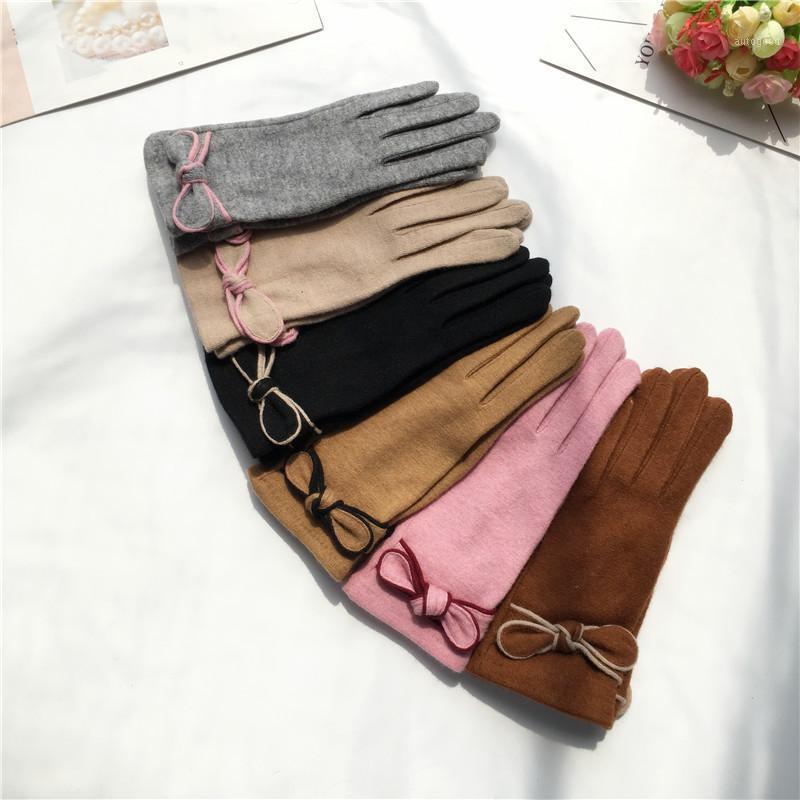 

Five Fingers Gloves Bowknot Korean Style Cute And Thin Wool Warm Women's Finger Touch Screen Eldiven Fingerless Fashion Female1