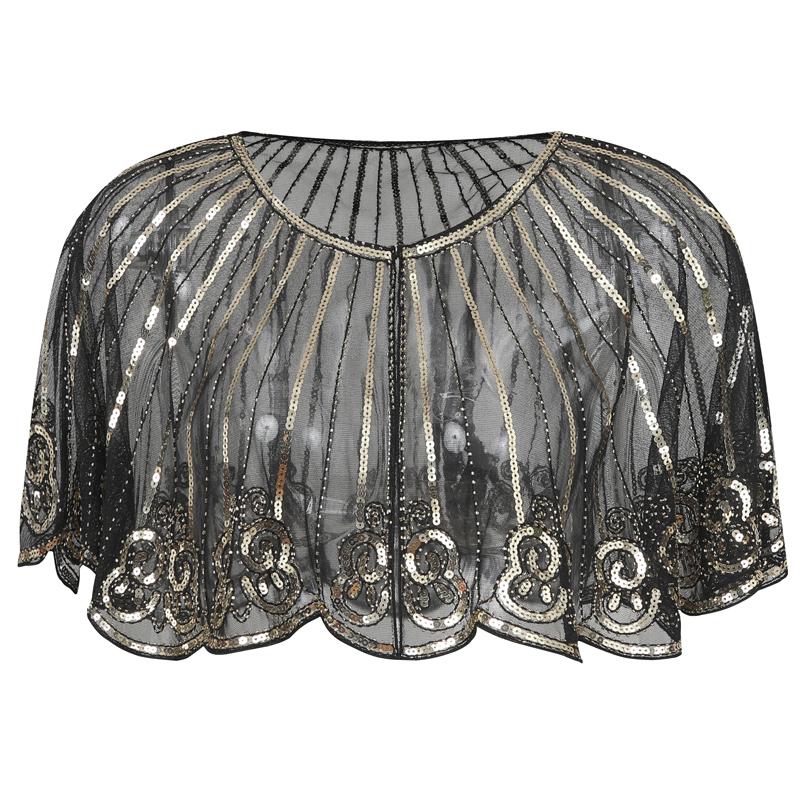 

Women 1920s Shawl Evening Wedding Cape Sequin Beaded Art Deco Stripped Paisley Flapper Bolero Gatsby Themed Party Shrug