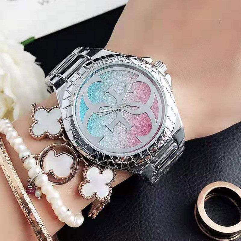 

Brand Quartz wrist Watch for Women Girl with Gradient color style dial metal steel band G23, Slivery;brown
