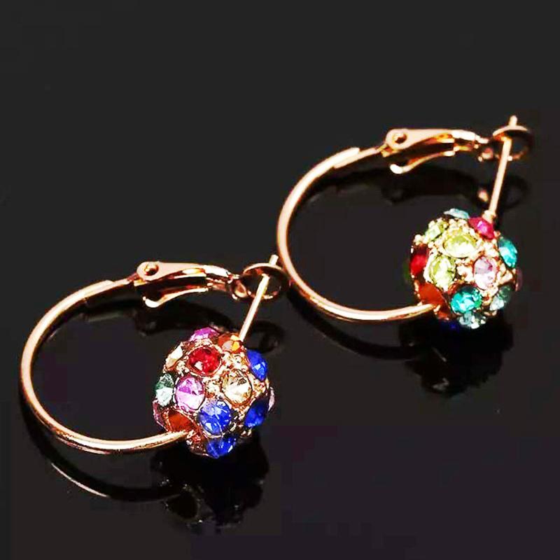 

Colorful Rhinestones Round Ball Hook Pierced Earrings Gifts For Women Good Friend Present Hoop Jewelry Transfer Beads