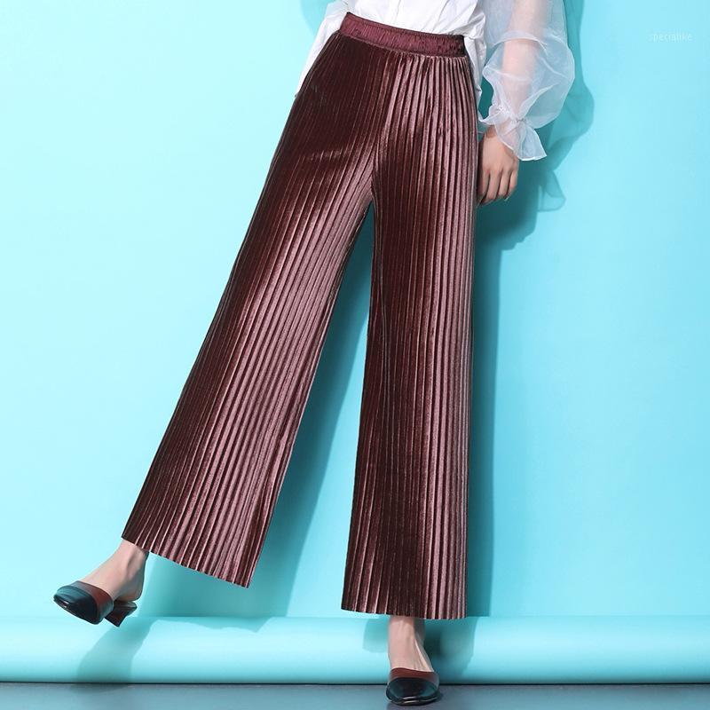 

Women's Pants & Capris 2021 Spring Fall Women Female Red Black White Velour Wide Leg Trousers , Autumn Fashion Womens Casual Pleated Velvet