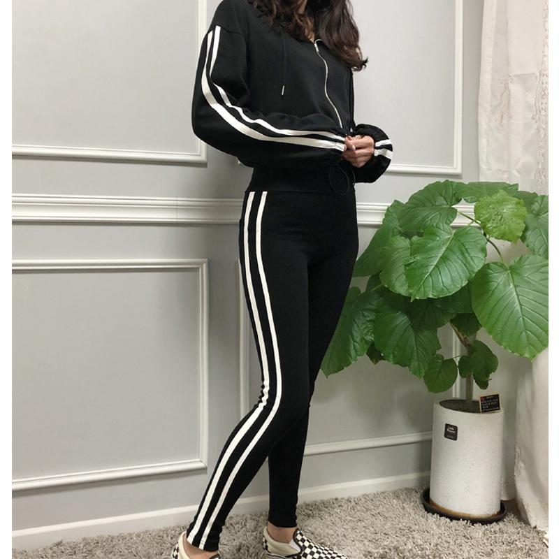 

Women's ins style short zipper hooded long-sleeved drawstring sweater + elastic waist pencil pants, Brown
