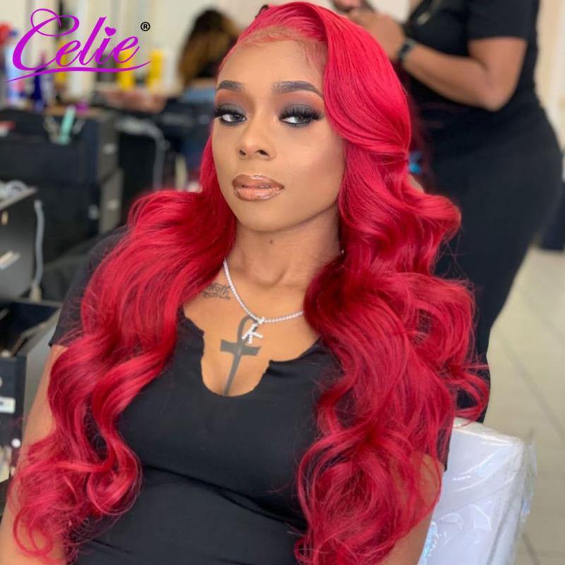 

Body Wave Colored Human Hair Wigs For Black Women Red Wig 13X4 Body Wave Lace Front Human Hair Wigs Red Lace Front Wig, Black;brown
