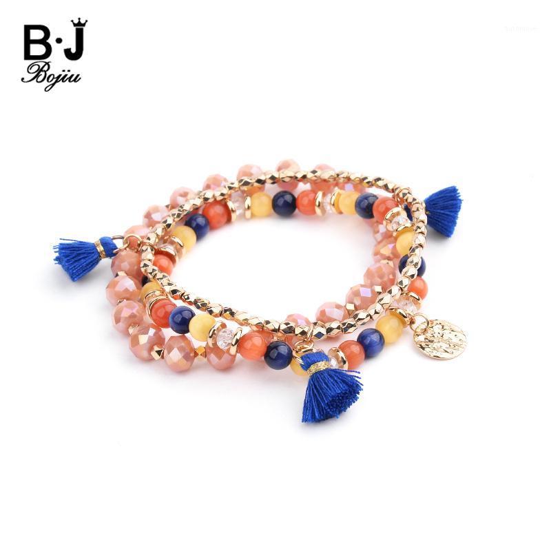 

BOJIU Multilayer Natural Stone Tassel Charm Bracelets For Women Cat's Eye Turq. Coral Quartz Faceted Crystal Bracelets BCSET2861
