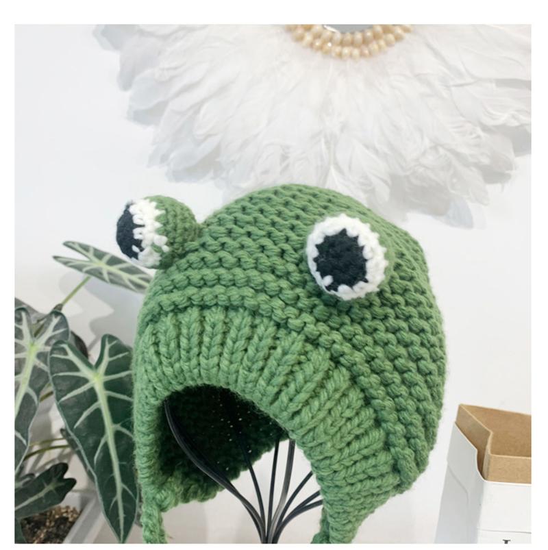 

2021 Hat Winter Women's with Pompon Cute Frog Hat Crochet Large Knitted for Girls Costume Beanie Christmas Hats Women Winter, Gn