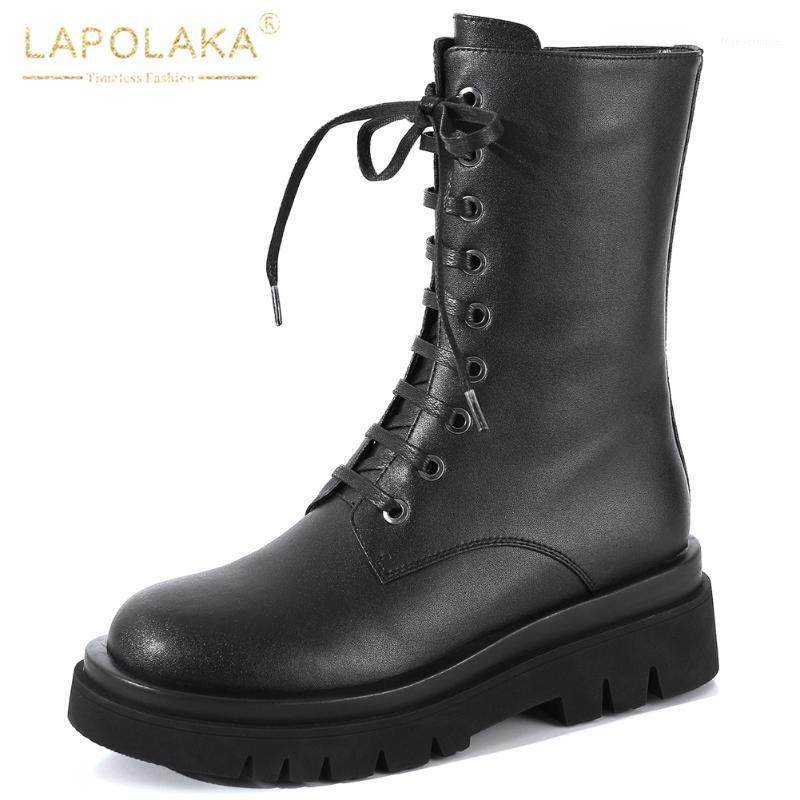 

Lapolaka New Arrivals Genuine Leather Transparent Heels Simple Fashion Short Boots Woman Shoes Zipper Ankle Boots Female1, Black