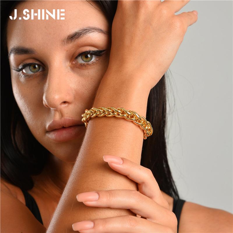 

JShine Punk Fashion Jewelry Women Accessories Winter Bold Chunky Braided Horsewhip Chain Links Statement Bracelets for Women