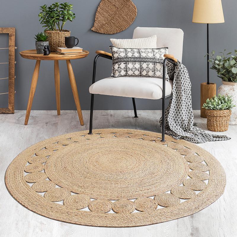 

Nordic Woven Mat BedsideRound Carpet Coffee Table Mats Living Room Bedroom Water Jute Mats Aquatic Handmade Reed Carpet, 03as picture