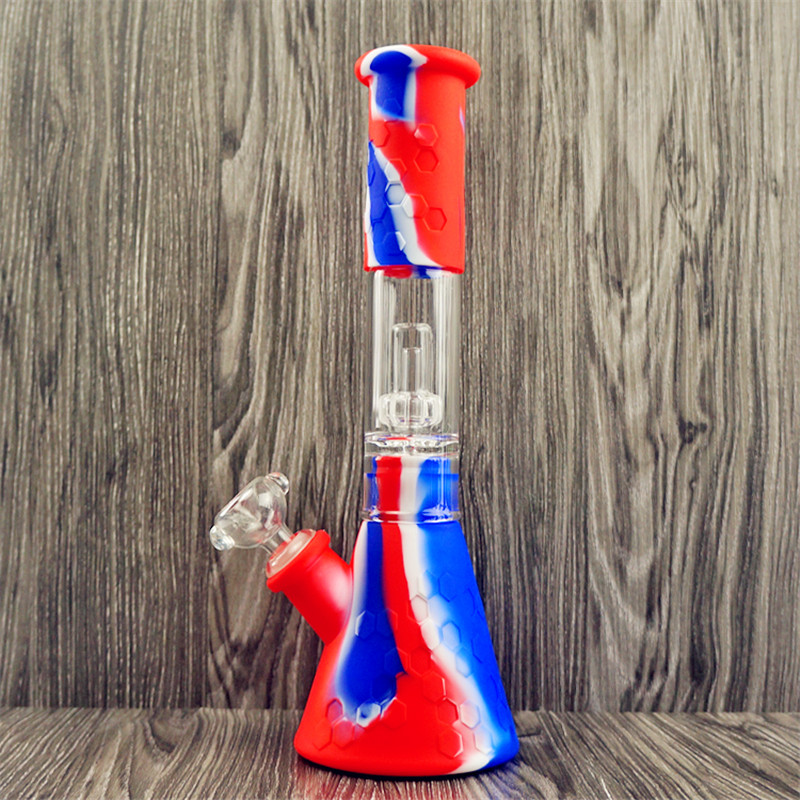 

Free Shipping Silicon Beaker water Bong Cyclone Percolator Oil Rigs Bowl Recycler Water glass Bong Bent Neck Cheap Light silicone Hookahs