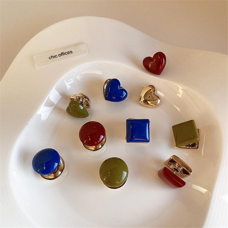 

Stud Korean Retro Cute Geometric Round Three-dimensional Colorful Love Heart Earrings For Women Girls Aesthetic Office Jewelry