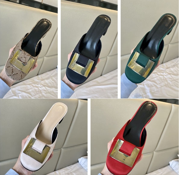 

Paris Summer Women Heel Sandal Double G Real Silk Cloth Slipper Sandals Designer Classic Fashion Luxury Metal Belt Buckle Thick Heel 5cm Sexy Slippers, Clear