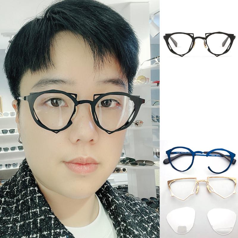 

High Quality Japan Brand Titanium Glasses Frame Men Prescription Eyeglasses Women Cat Personalization Irregular Eyewear MM-0045