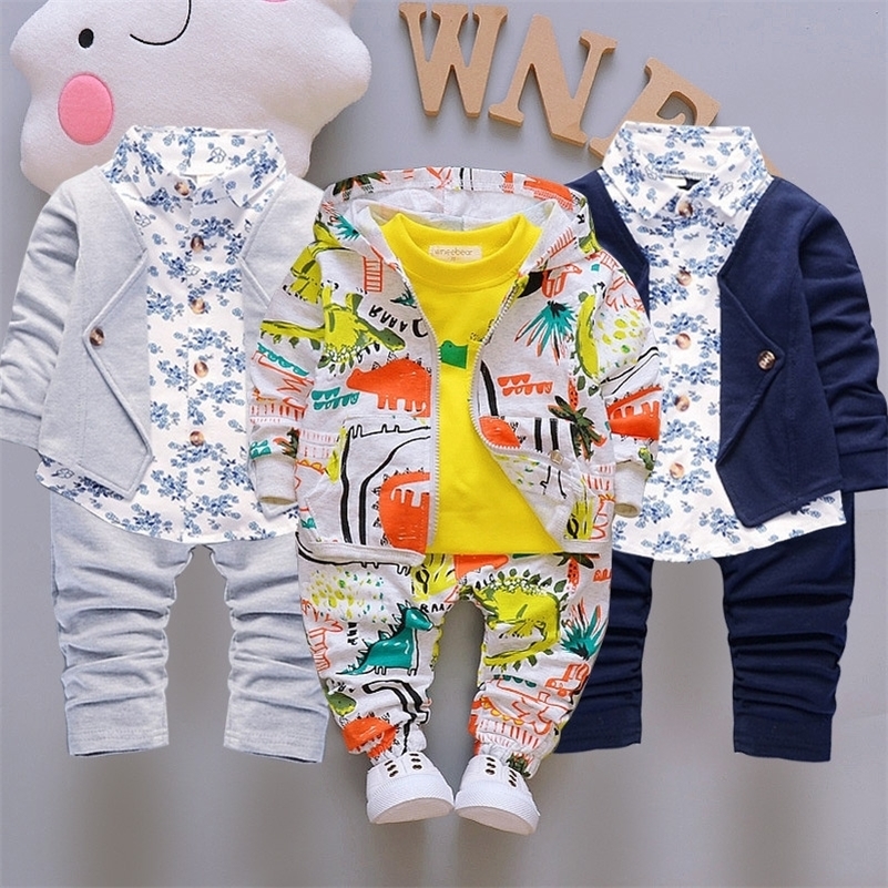 

Spring Autumn Children Clothes Baby Boy Girl Casual Hooded Tops Pants Toddler Long Sleeve Clothing Kids Tracksuits 3Pcs/set 201031, Gray