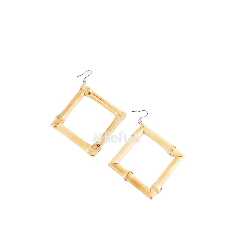

Fashionable square shape handmade bamboo wood rattan earrings