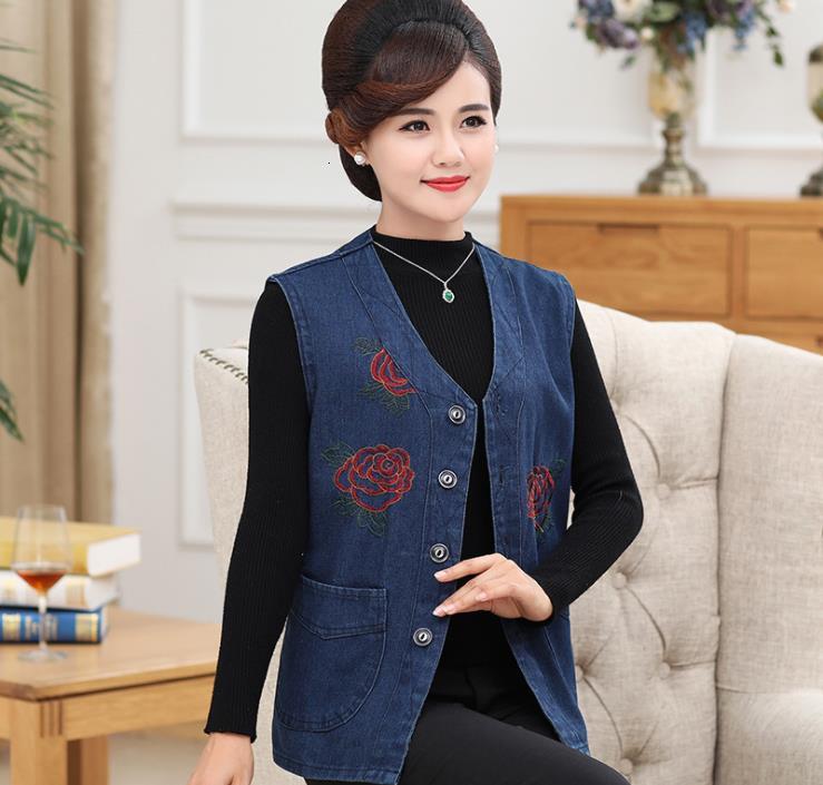 

New Spring Denim Embroidery Women Plus Size Vest Mjtf, Blue