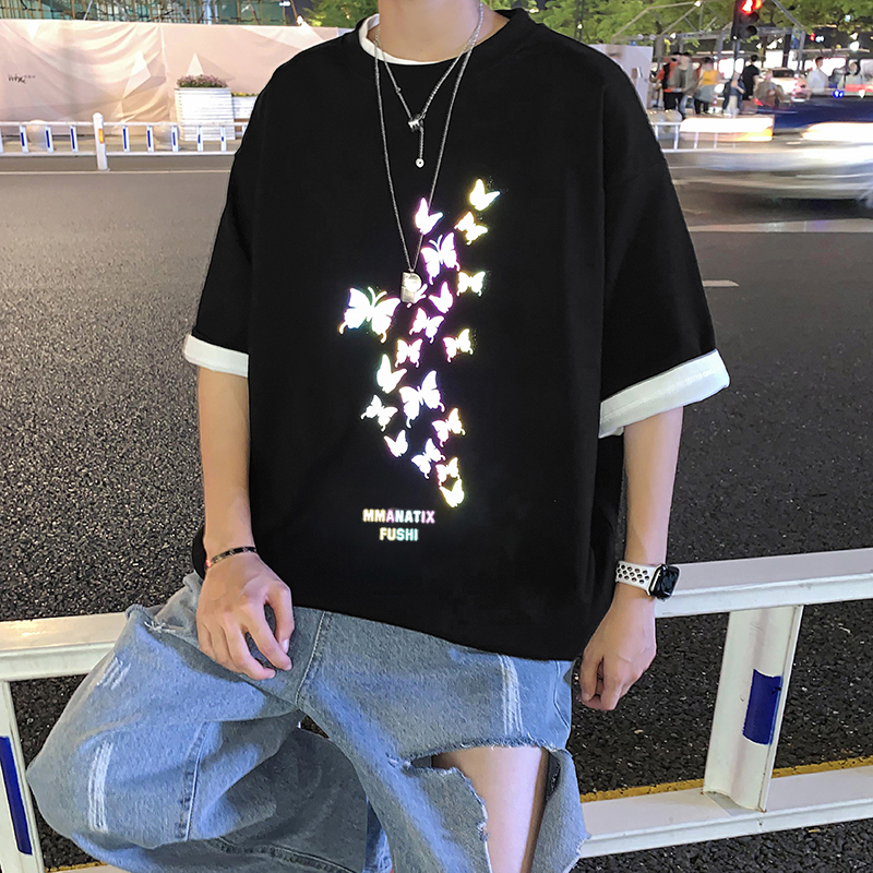 

Hip Hop T Shirt Women Reflective color Smiley print Streetwear Short Sleeve T-shirt Female 2020 Summer Tops Tee Women, Black1