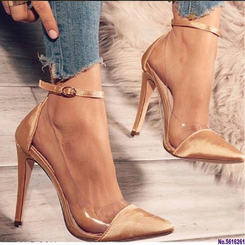 

High heels office ladies shoes sexy transparent mix color pumps women pointed toe buckle strap party wedding shoes plus size1, Black