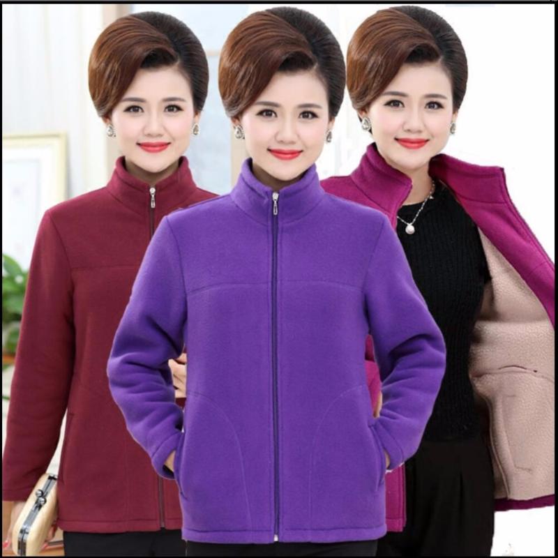 

5xl 2020 New Autumn Women New Polar Fleece Mother Outfit Stand Collar Female Jacket Middle-aged Thick Large Size Casual Coat