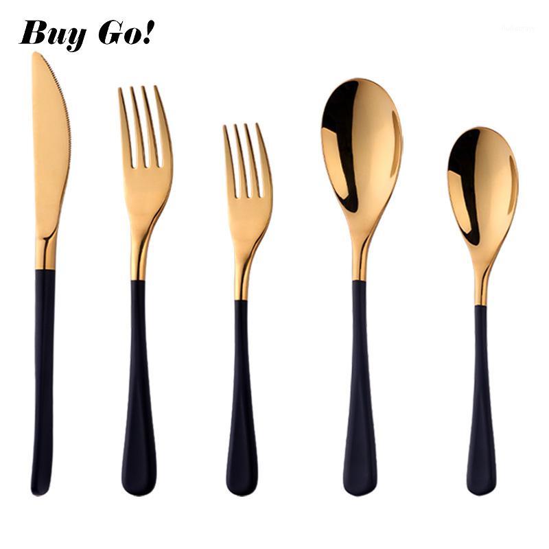 

5x Black Gold Flatware Set Forged 18/8 Luxury Cutlery Set Stainless Steel Utensils Kitchen Dinnerware Knife Fork Spoon C2831