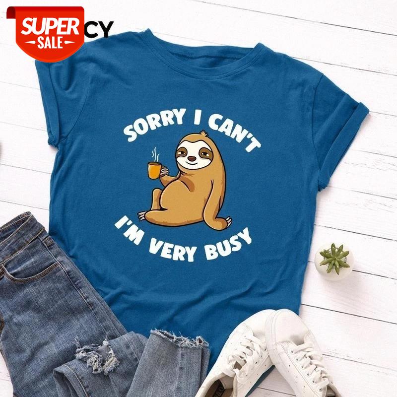 

JFUNCY Summer 100% Cotton Women T Shirt Plus Size Loose Short Sleeve Woman T-shirt Funny Sloth Print Tees Tops Female Tshirt #No9c, White
