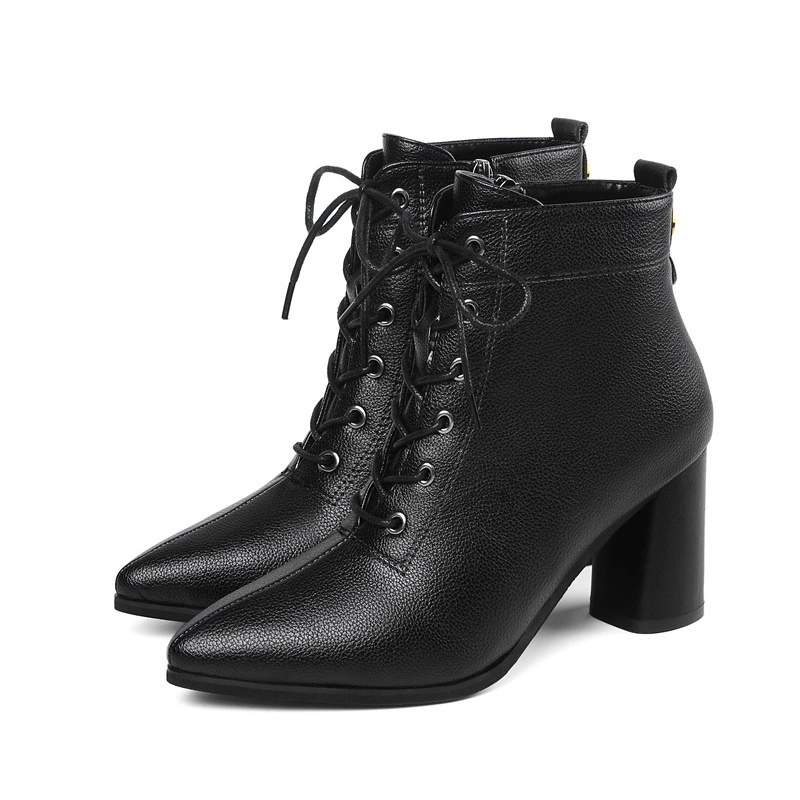 

2020 High Heels Boots Women Winter Shoes Sexy Ladies Fashion Party Shoes Warm Plush Women Ankle Boots Square Heel 7.5cm A2772 #fW18, Black