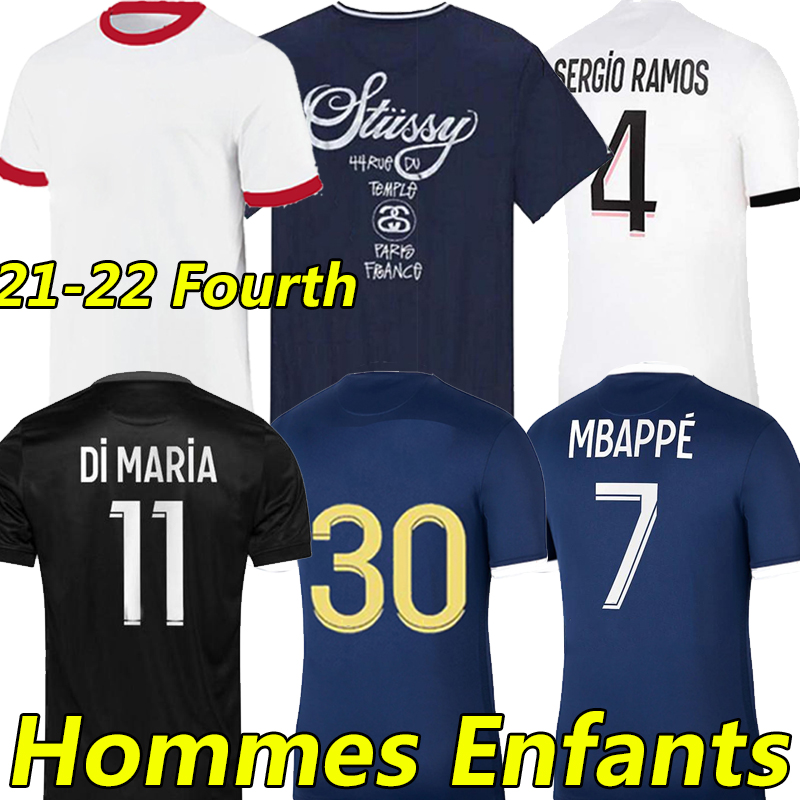 

21/22 maillot de foot HAKIMI RAMOS 4th soccer jersey MBAPPE football shirt men kids kit VERRATTI MARQUINHOS KIMPEMBE Icardi di Maria top Stussy x psgs special edition, 21-22 fourth