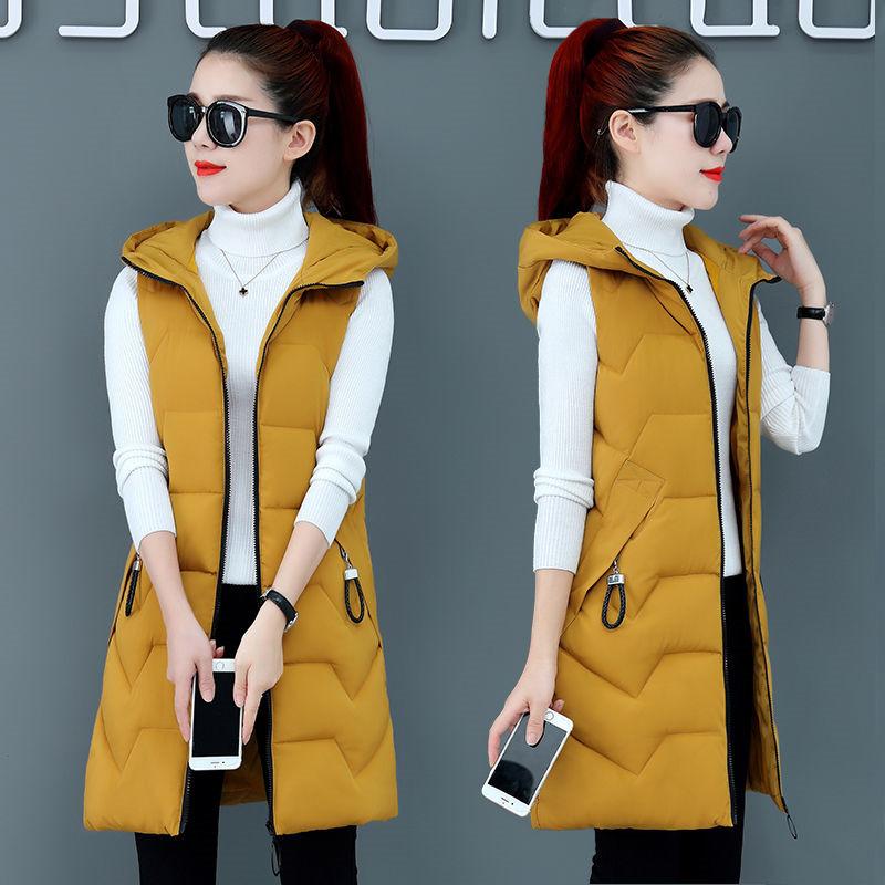 

2021 Autumn Winter Women Vest Cotton-padded Long Waistcoat Plus Size Sleeveless Outwear Female Casual Parka Mujer Plus Size 3XL, Yellow