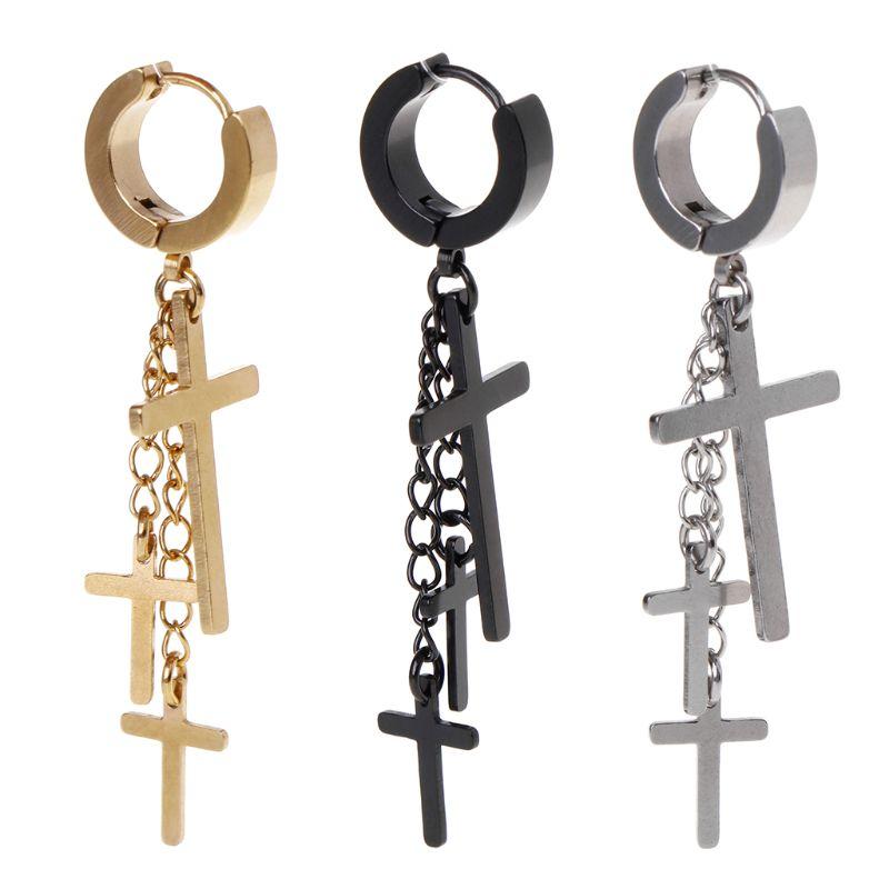 

1pc New Design Punk Earrings Cross Pendant Dangle Long Drop Chain Tassel Titanium Steel Women Men Jewelry Charms Brincos Hanging