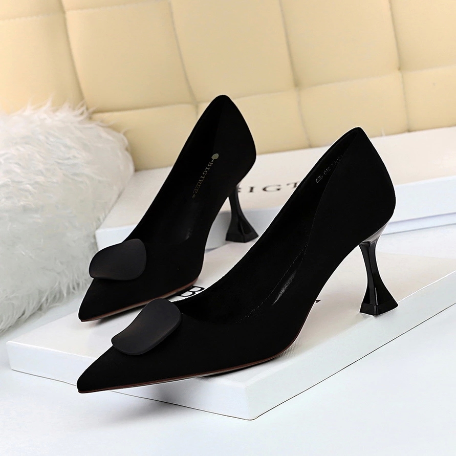 

Brand Pump Women Suede high Heels Shoes Slip on Pointed Toe Slide Buckle Stilettos Heel Shallow Sandals fashion Zapatos De Mujer #WS3D, Black