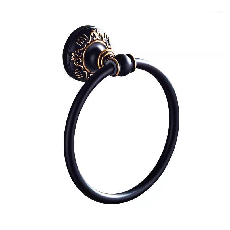 

European style black carved towel shelf for bathroom round Aluminum washroom towel ring wall mounted1, White