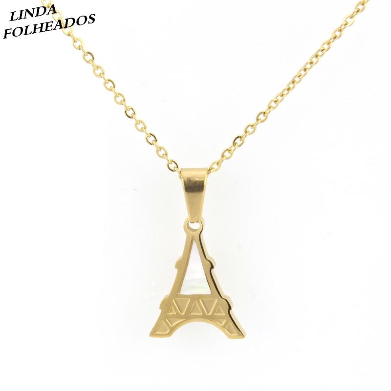 

Pendant Necklaces LINDA FOLHEADOS Casual Gold Stainless Steel Link Chain Tower Shape Shell Pendulum Necklace Jewelry For Women