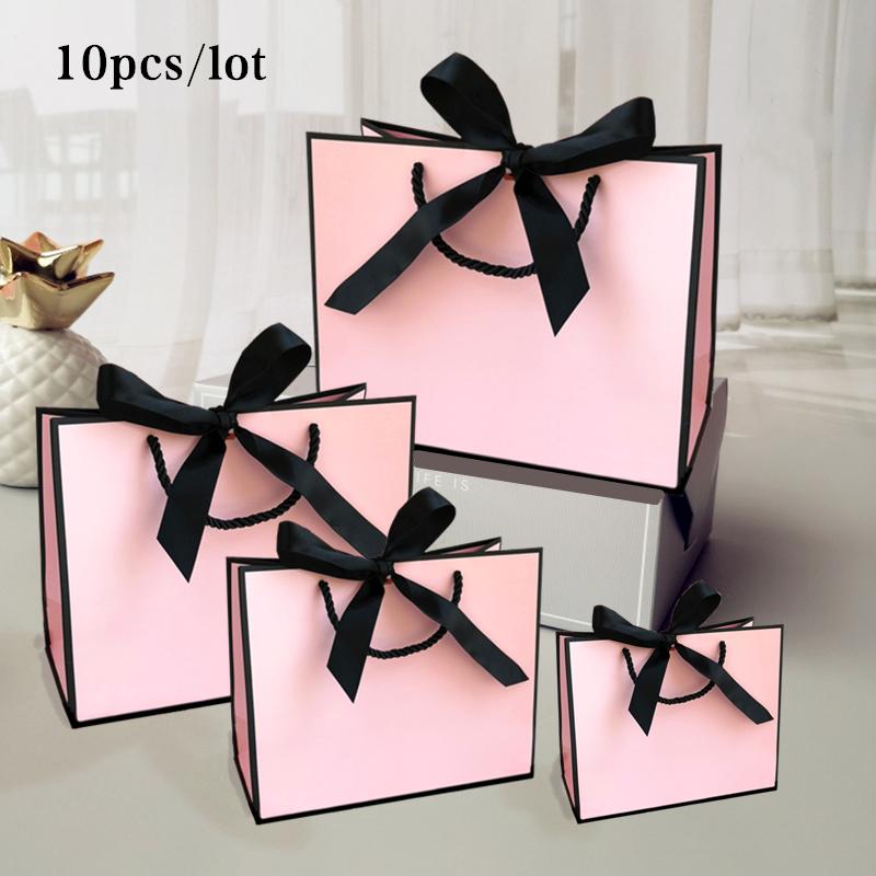 

Gift Wrap Pretty Pink Kraft Bag Gold Present Box For Pajamas Clothes Books Packaging Handle Paper Bags