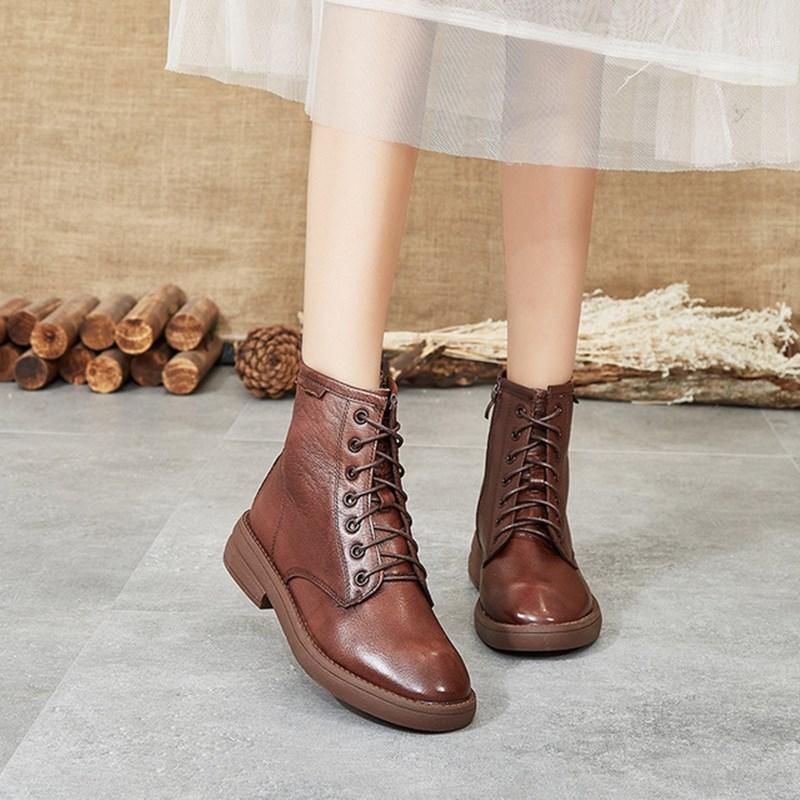 

Black boots women's 2020 autumn winter new retro leather short boots women's casual fashion flat Flat bottom boot women1